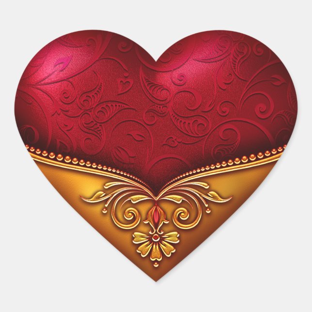 Red & Gold Decorative Heart Sticker (Front)