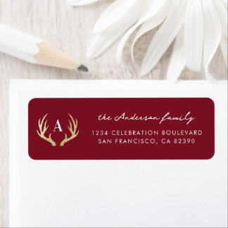 Red & Gold Deer Antlers Christmas Return Address