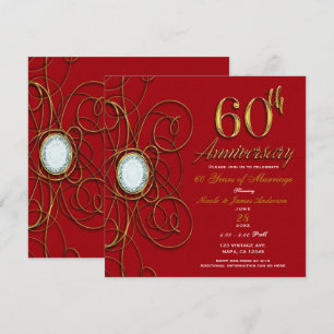 Red & Gold Diamond 60 60th Anniversary Invitation
