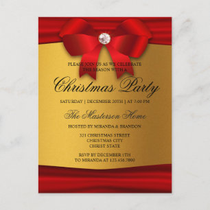 Red, Gold & Diamond  Christmas Party Invitation Postcard