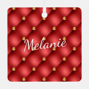 Red Gold Diamond Custom Name Christmas Ornament