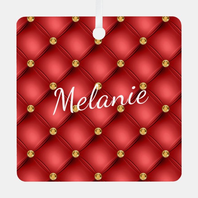 Red Gold Diamond Custom Name Christmas Ornament (Front)