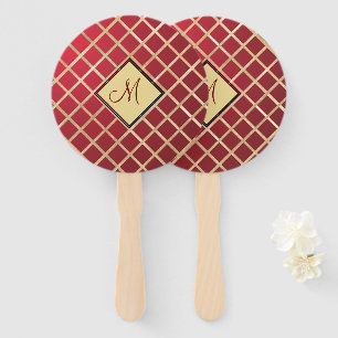 Red Gold Diamond Geometric Monogram Custom Hand Fan