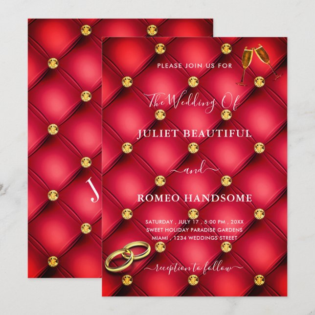 Red Gold Diamond Tifted Wedding Invitation (Front/Back)