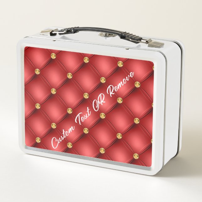 Red Gold Diamond Tuft Metal Lunch Box Custom Text (Back)