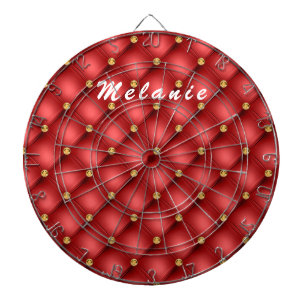Red Gold Diamond Tufted Custom Name Dart Board