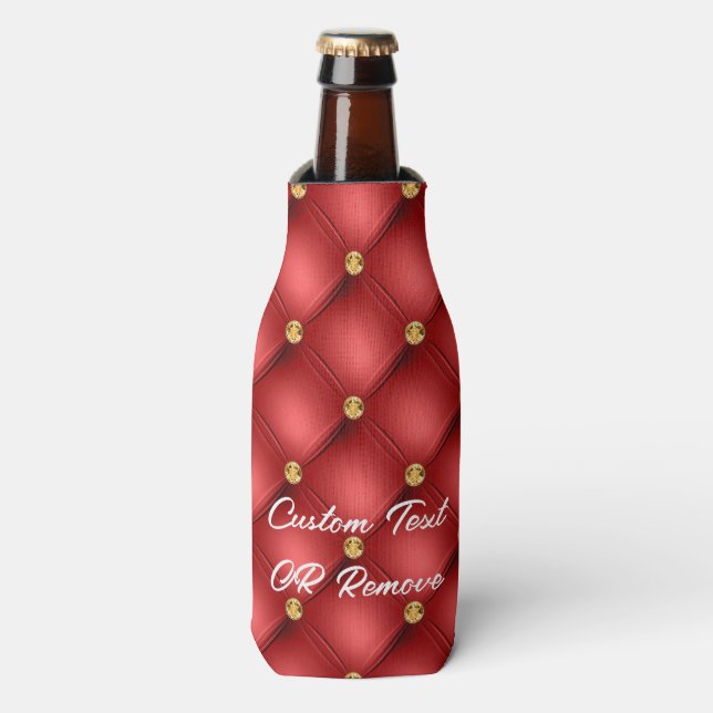 Red Gold Diamond Tufted Custom Text Bottle Cooler (Bottle Front)