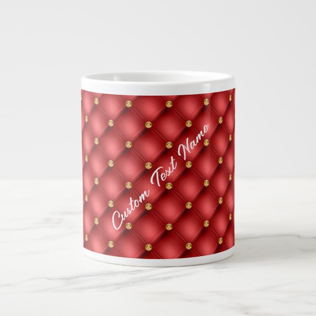 Red Gold Diamond Tufted Custom Text Coffee Mug (Front)