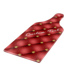 Red Gold Diamond Tufted Custom Text Cutting Board