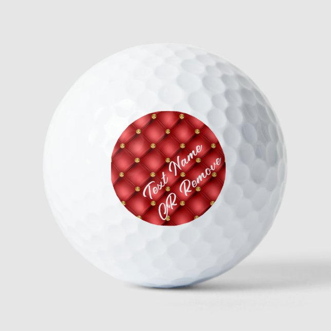 Red Gold Diamond Tufted Custom Text Golf Balls (Front)