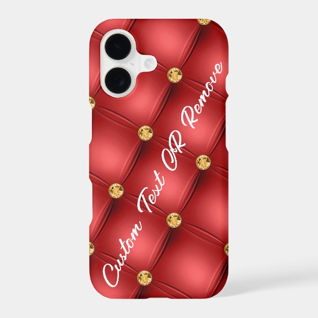 Red Gold Diamond Tufted Custom Text iPhone Case (Back)