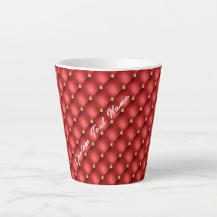 Red Gold Diamond Tufted Custom Text Latte Mug
