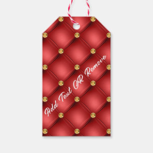Red Gold Diamond Tufted Custom Text Name Gift Tags