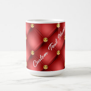 Red Gold Diamond Tufted Custom Text Name Mug