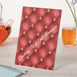 Red Gold Diamond Tufted Custom Text Pedestal Sign