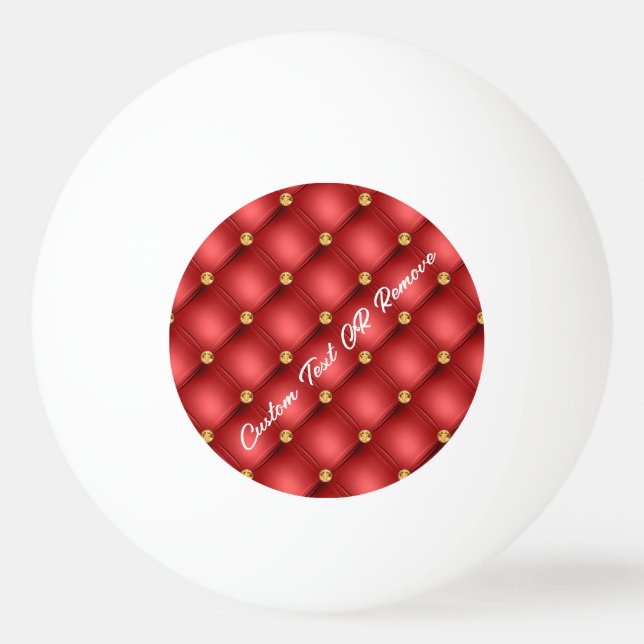 Red Gold Diamond Tufted Custom Text Ping Pong Ball (Front)