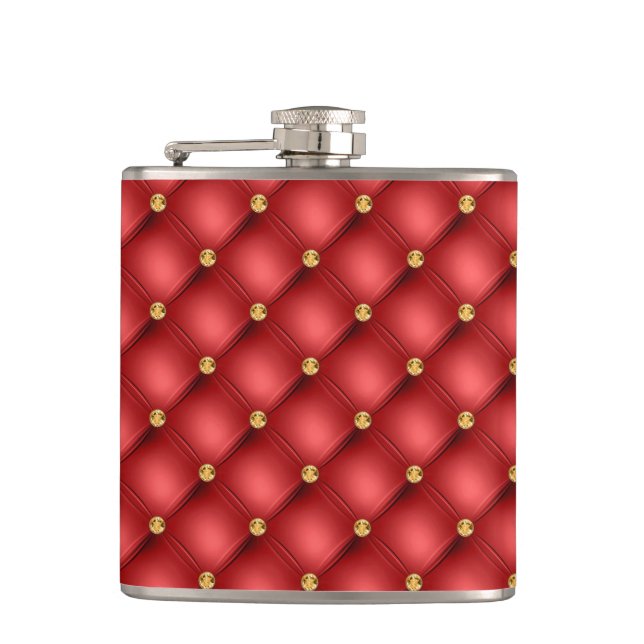 Red Gold Diamond Tufted Flask (Front)
