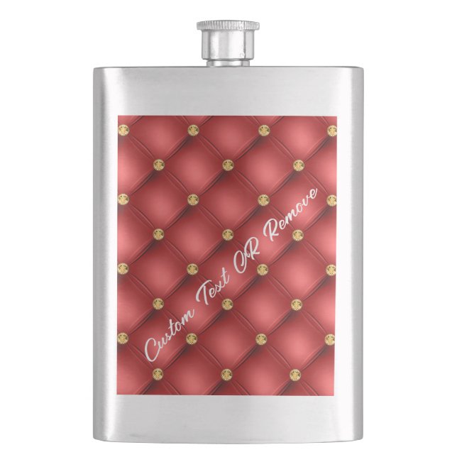Red Gold Diamond Tufted Your Text Name Flask Gift (Front)