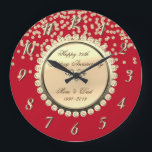 Red Gold Diamonds 25th Wedding Anniversary Large Clock<br><div class="desc">Elegant gold diamonds wedding anniversary clock.</div>