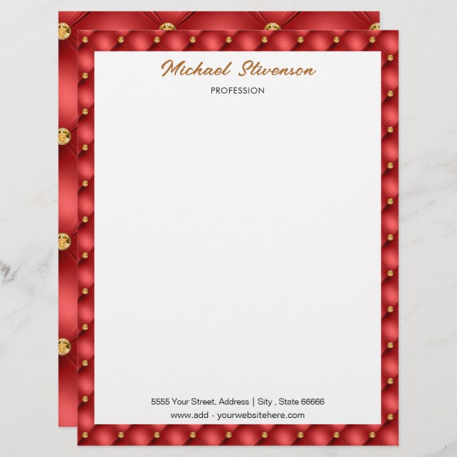 Red Gold Diamonds Framed Letterhead Personalised (Front/Back)