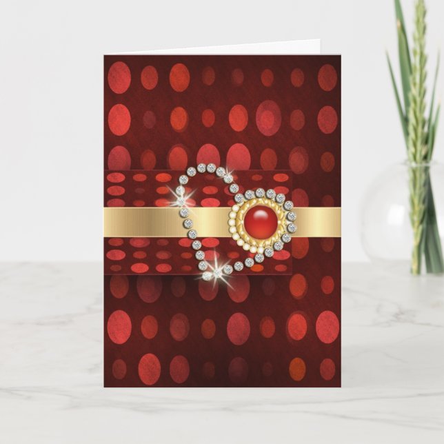 red gold diamonds romantic valentines holiday card (Front)