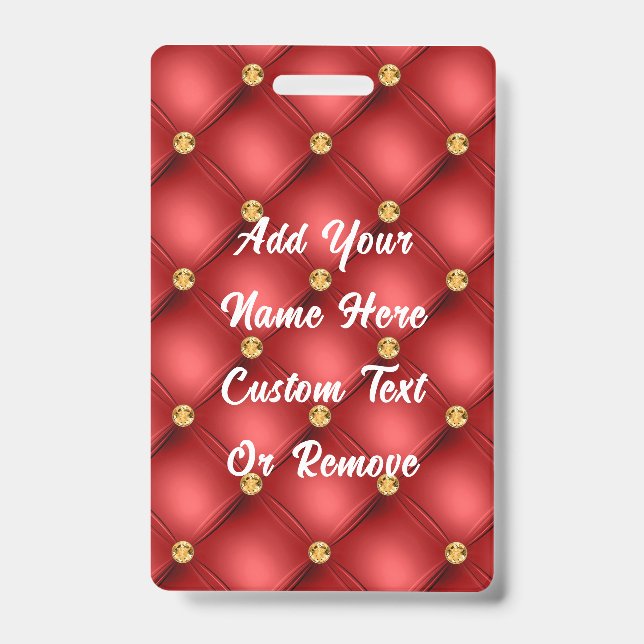 Red Gold Diamonds Tufted Custom Name Badge ID Badge (Front)