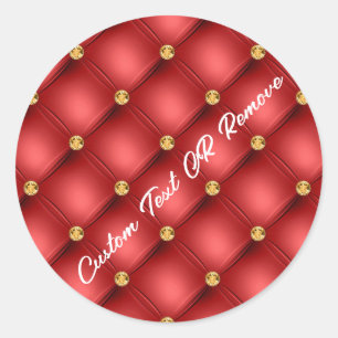 Red Gold Diamonds Tufted Custom Text Sticker