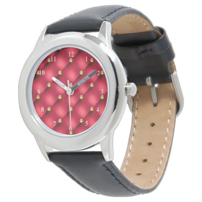 Red Gold Diamonds Tufted Watch (Angled)