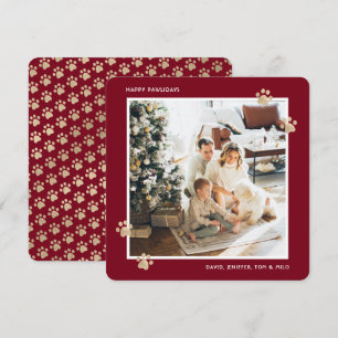 Red Gold Dog Cat Photo Happy Pawlidays Holiday Card