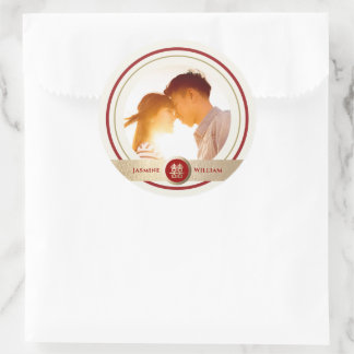 Red & Gold Double Happiness Photo Chinese Wedding Classic Round Sticker