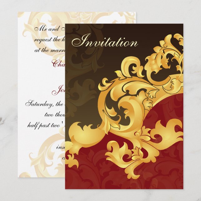 red gold elegance wedding invitation (Front/Back)