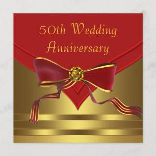 Red Gold Elegant 50th Golden Wedding Anniversary Invitation
