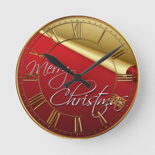 Red & Gold Elegant Christmas Round Clock