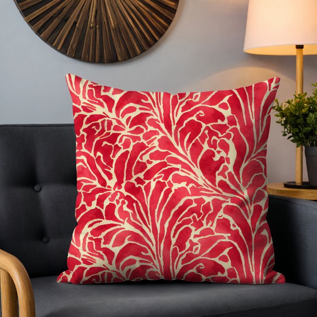 Red Gold Elegant Floral Chic Botanical Flowers Cushion (Creator Uploaded)
