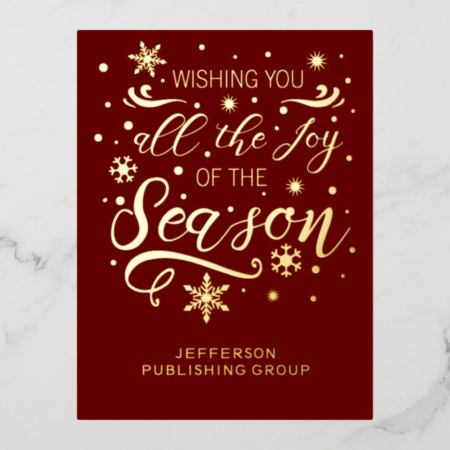 Red Gold Elegant Modern Business Holiday Foil Card (Front)