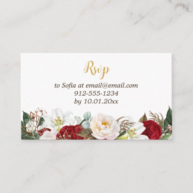 Red & Gold Elegant Quinceañera RSVP Enclosure Card (Front)