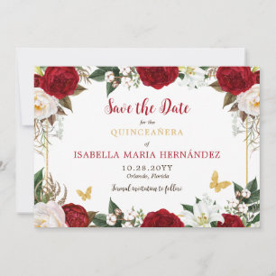Red & Gold Elegant Quinceañera Save The Date