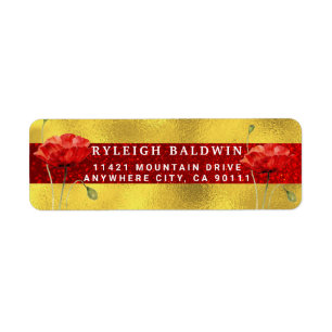 Red Gold Elegant Return Address Label