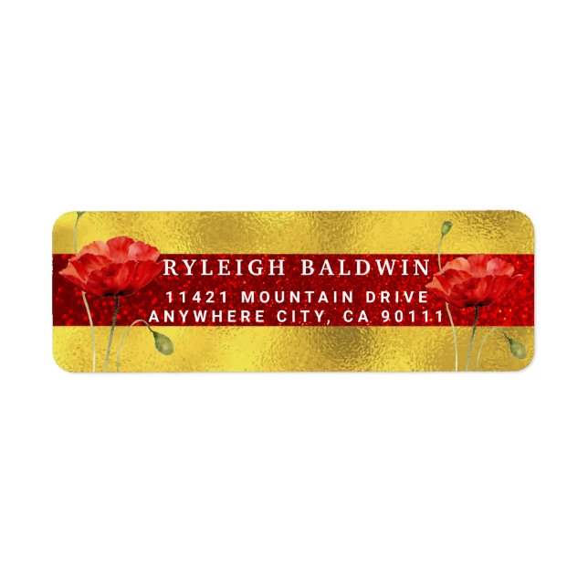 Red Gold Elegant Return Address Label (Front)