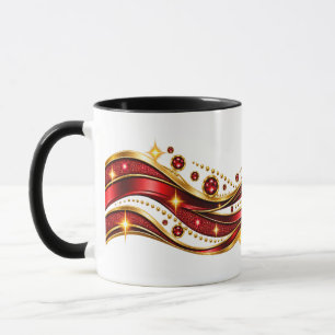 Red & Gold Elegant Wavy Sparkle Combo Mug