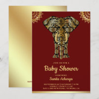 Red Gold Elephant Indian Baby Shower