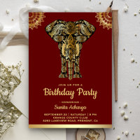 Red Gold Elephant Indian Birthday Party