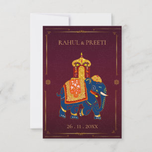 Red Gold Elephant Vibrant Indian Wedding RSVP Card