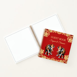 Red gold elephants Indian wedding guest book