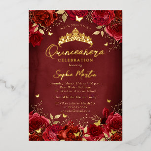 Red Gold Enchanting Floral Butterfly Quinceanera