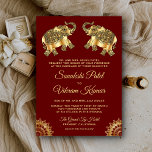 Red Gold Ethnic Elephants Indian Wedding Invite<br><div class="desc">Amaze your guests with this elegant Indian wedding invitation featuring beautifully decorated elephants against a dark red background. Simply add your event details on this easy-to-use template to make it a one-of-a-kind invitation. This card is fully customizable. All texts are editable and background color can be easily changed to what...</div>