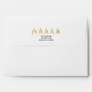 Red & Gold Fa La La La La Snowy Christmas Holiday Envelope