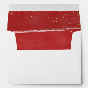 Red & Gold Fa La La La La Snowy Christmas Holiday Envelope