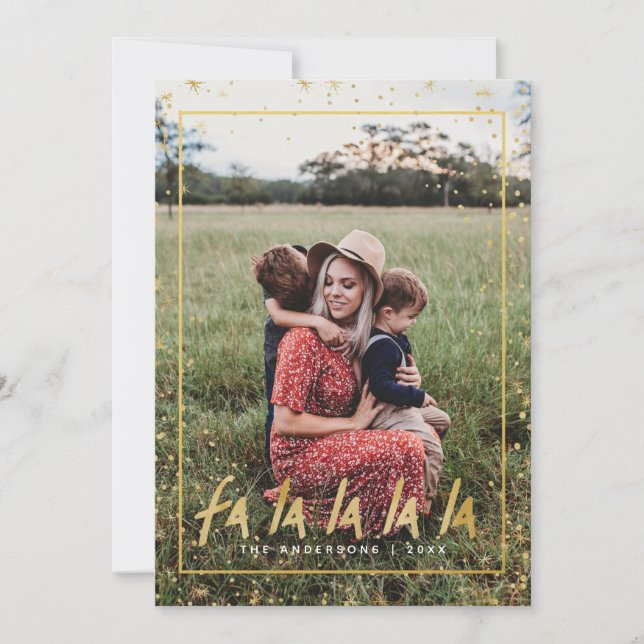 Red & Gold Fa La La La La Snowy Holiday Christmas (Front)