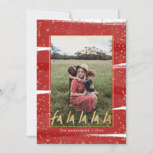 Red & Gold Fa La La La La Snowy Holiday Christmas Card
